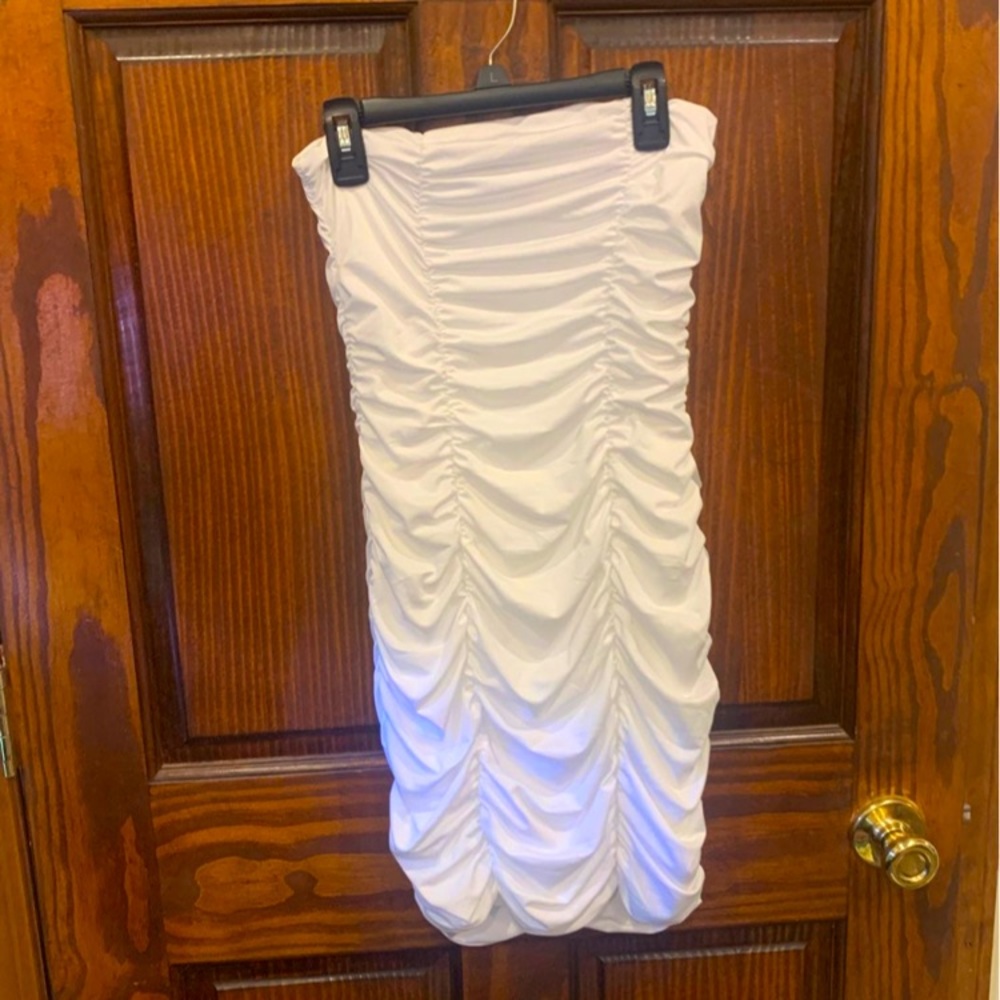 White ruched mini dress